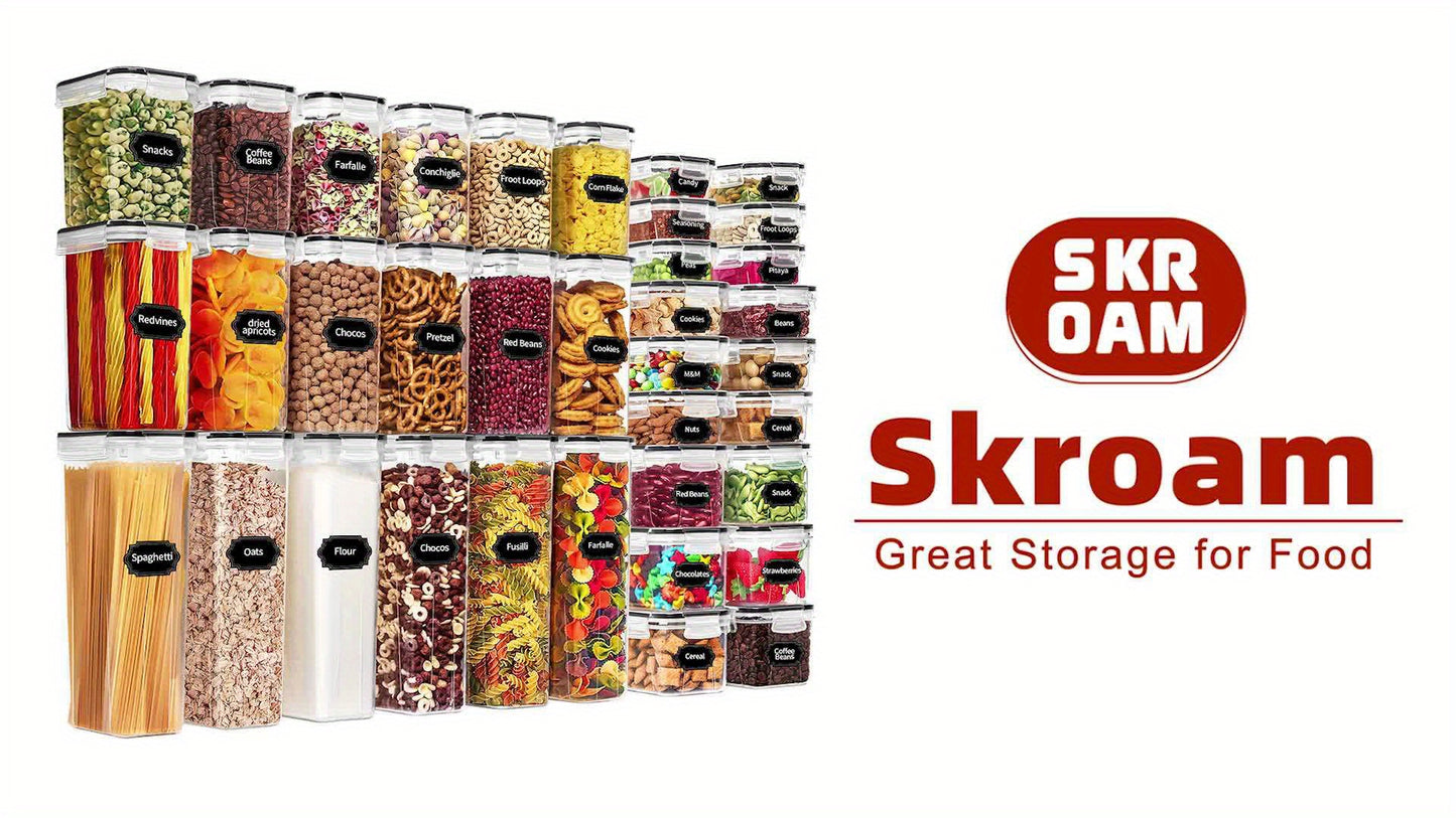 Skroam 36-Pack Airtight Food Storage Containers – BPA-Free Pantry Organization Set with Lids, Labels & Marker