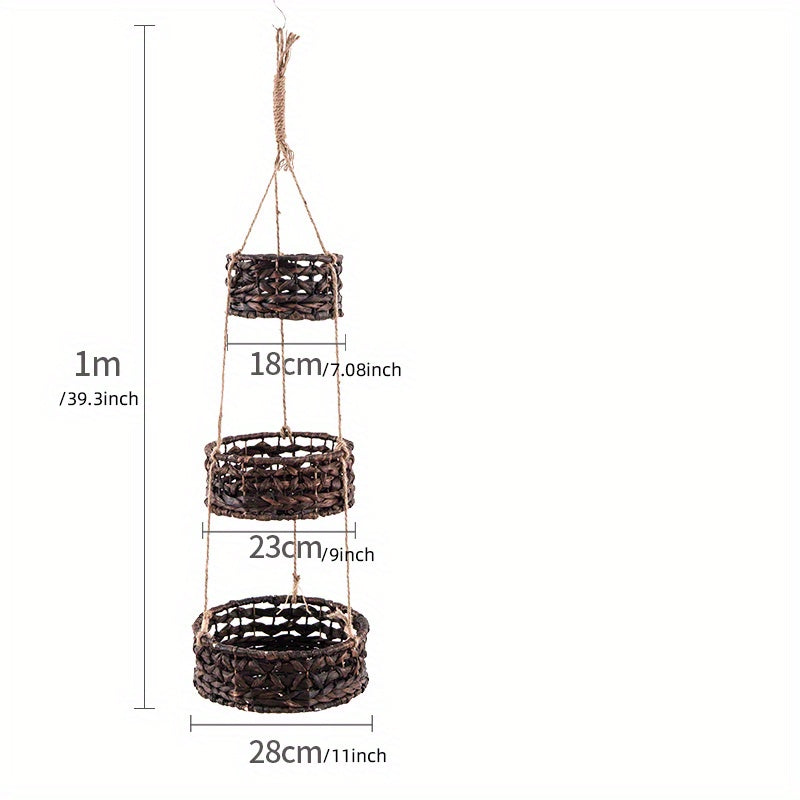 Woven Grass Hanging Basket – Natural Rattan Boho Planter