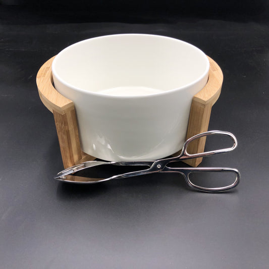 Family Size Large Salad Bowl Set With Serving Tongs And A Bamboo Stand