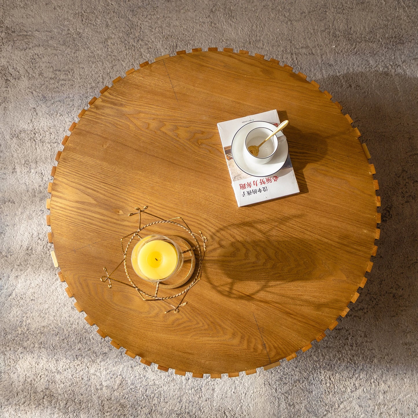 America Overseas Warehouse Home Furniture Hot Sale Geometric Three-dimensional Wood Grain Coffee Table Material Metal Base