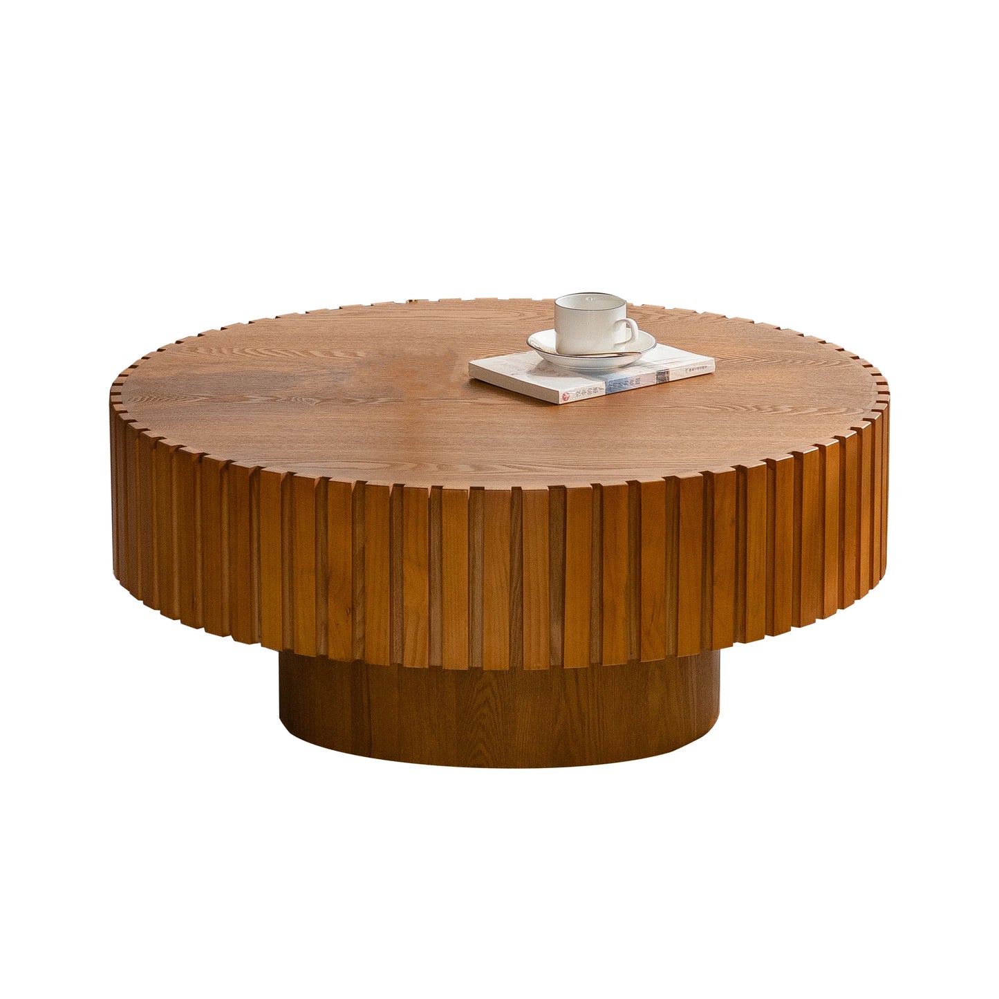 Hot Sale Modern 3D Vertical Grain Coffee Table Set Wood Round Center Table for Living Room for Home Furniture