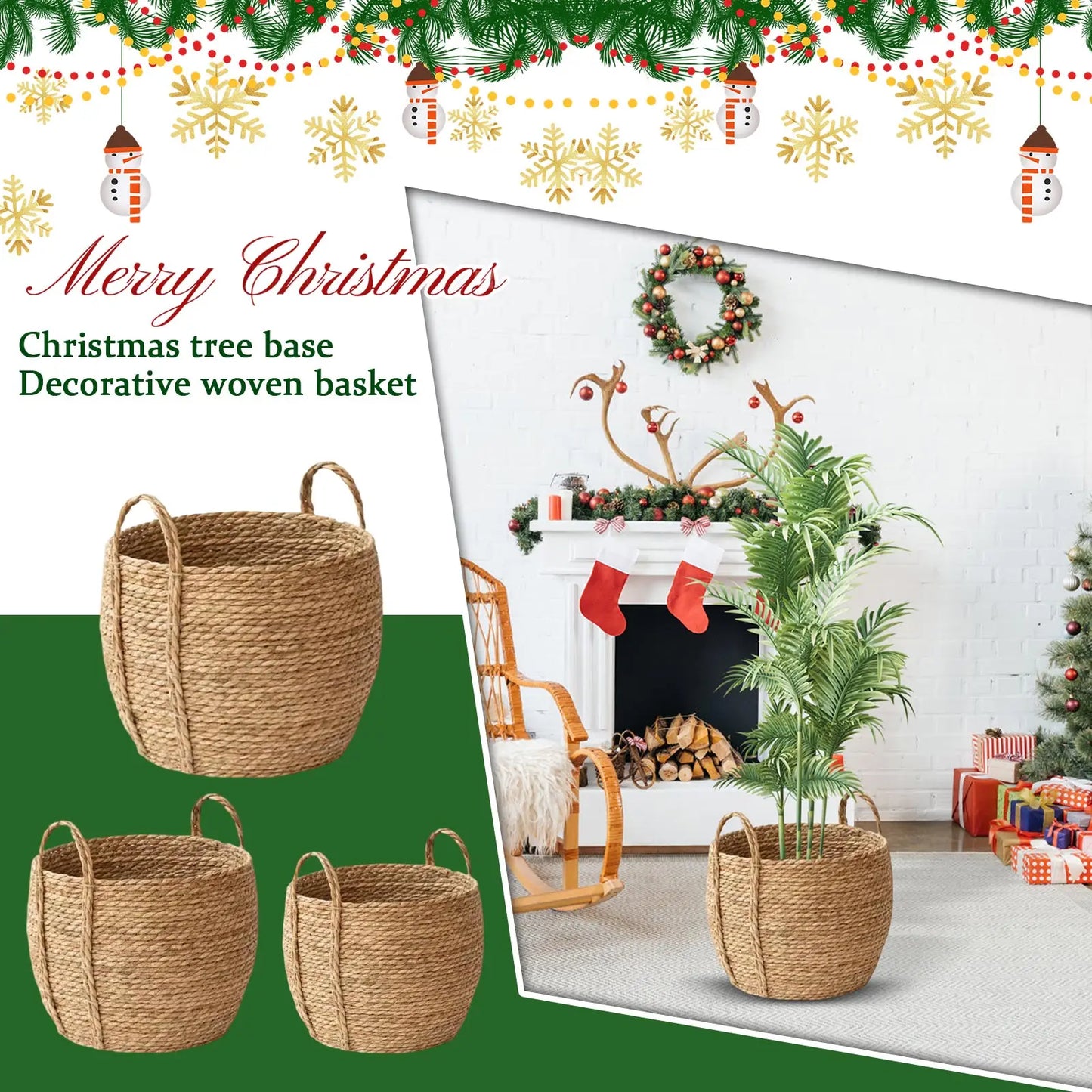 Christmas Tree Base Basket Festival Decorative Woven Basket Practical Multi Functional Family Holiday Basket Ornaments Navidad