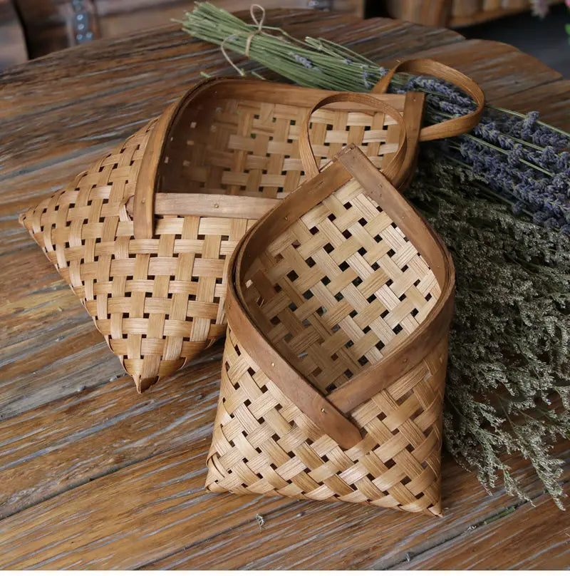 Bamboo Hanging Baskets Natural Handmade Woven Storage Basket Plant Flower Pot Wedding Home Garden Wall Decoration