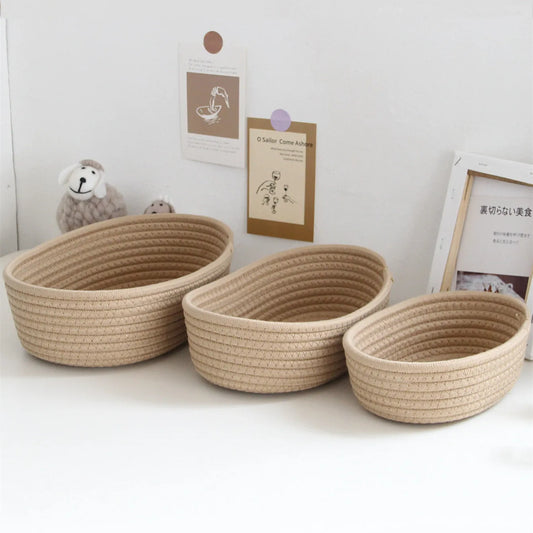 Woven Desktop Storage Basket for Sundries, Cosmetics & Toy Organization