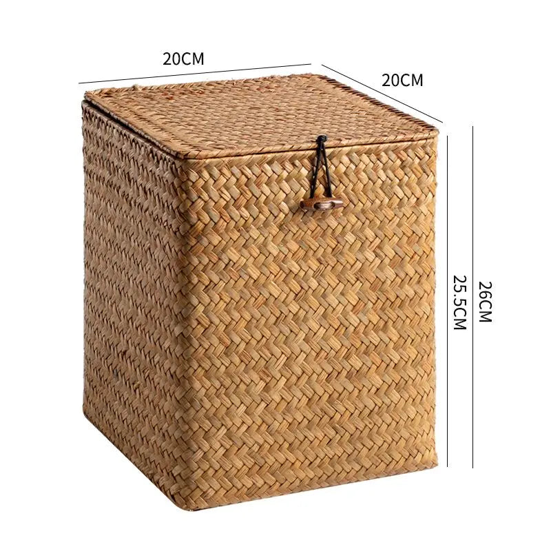 Grass Storage Basket Woven Organizer Baskets Decorative Large Capacity Bedroom Basket Luxury Toys Organizers Baskets with Lid