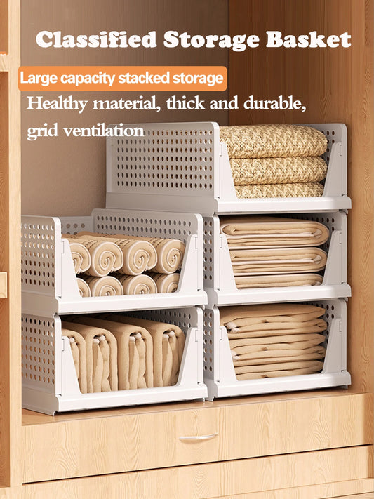 Stackable Folding Plastic Storage Baskets for Closet & Drawer Organization