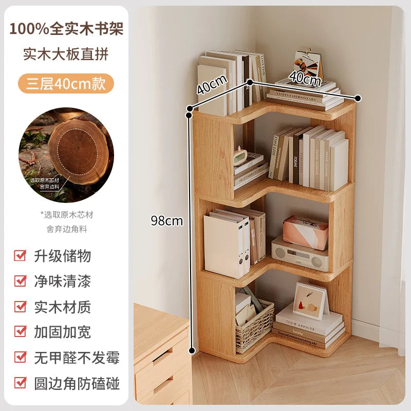 Solid Wood Corner Bookshelf 3-5 Tier Bookcase Storage Shelf Organizer Rack for Living Room Bedroom Home Office Furniture