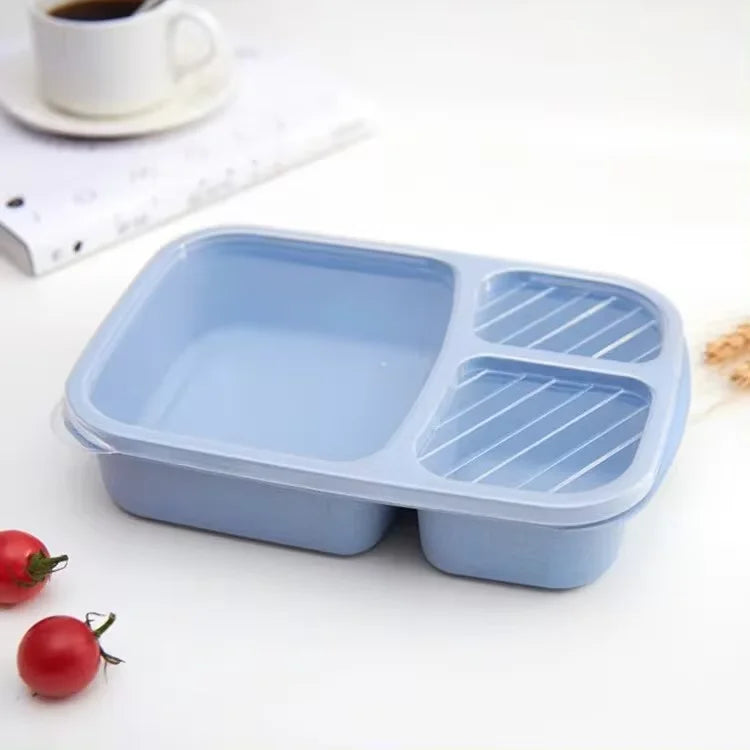 Bento Lunch Box 3 Compartment Wheat Straw Meal Prep Food Storage Containers Plastic, 1 Pack