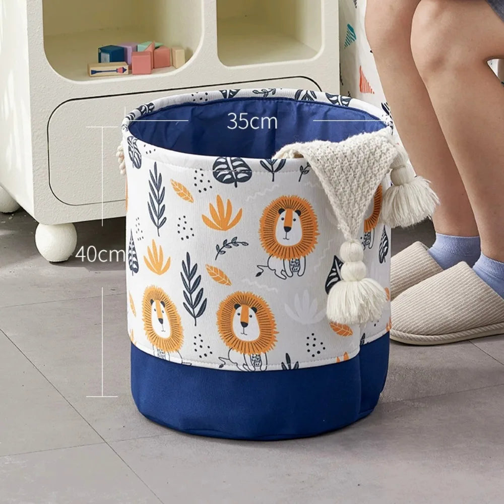 Toys Storage Baskets Collapsible Convenient Storage Basket Cartoon Print Thickened Fabric Drawstring Clutter Storage Organizer