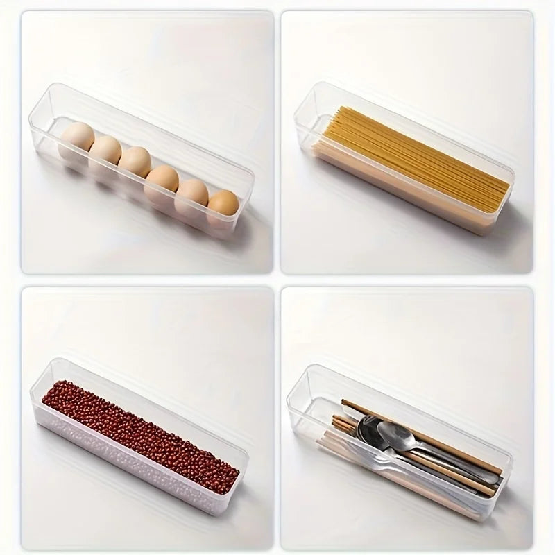 4-Piece Long Rectangular Food Storage Containers for Refrigerator Organization