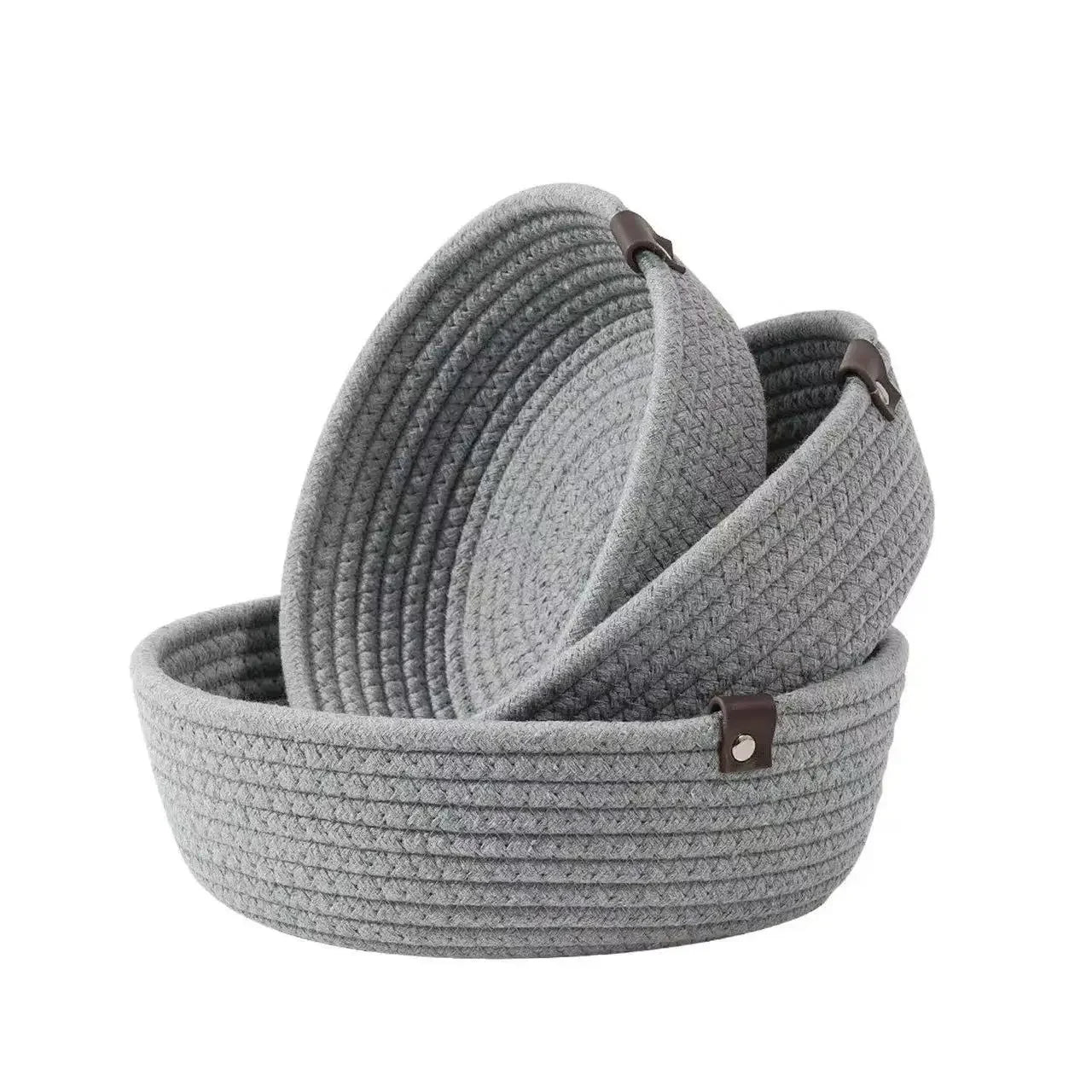 3PCS Storage Basket Set Natural Cotton Woven Rope Baskets for Storage Baskets for Gifts Empty Small Storage Bins with Handle