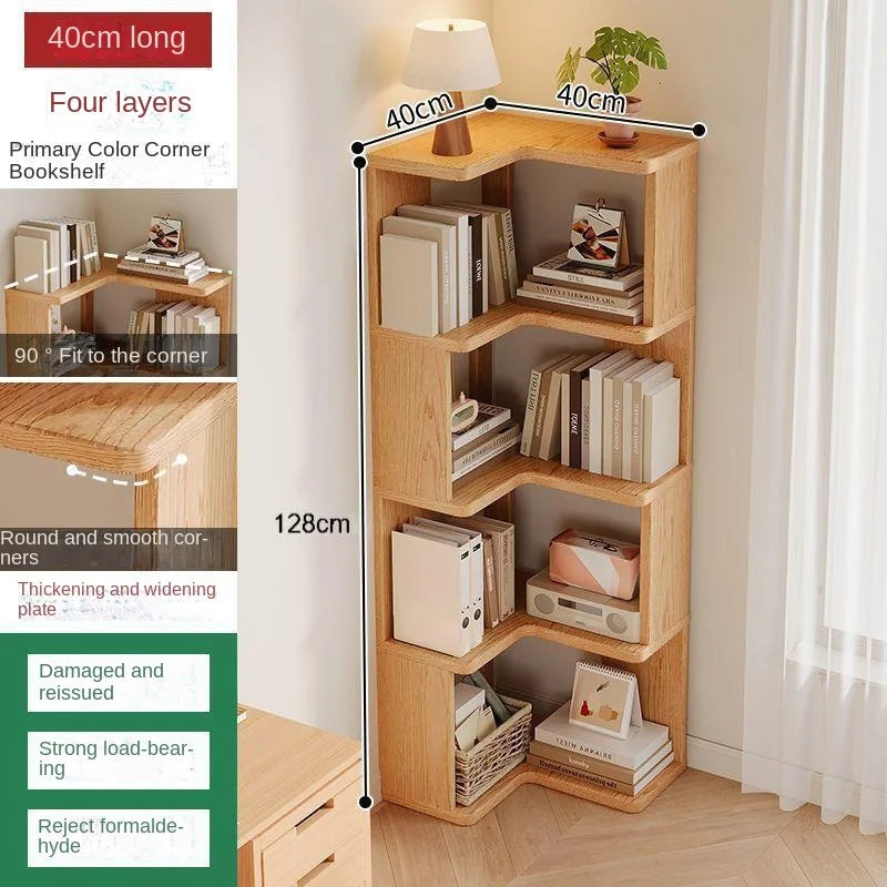 Solid wood corner bookshelf rack floor home living room corner multi-layer storage simple storage cabinet