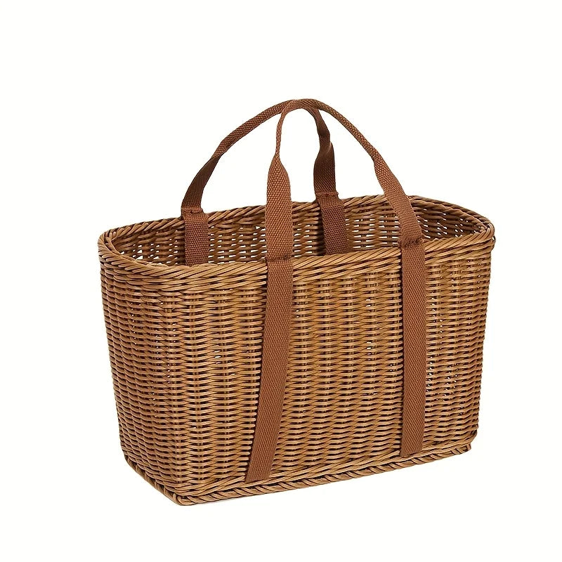 Large Handwoven Storage Basket for Shopping, Outdoor Use with Lid As Gift, Shelf Baskets Storage Baskets