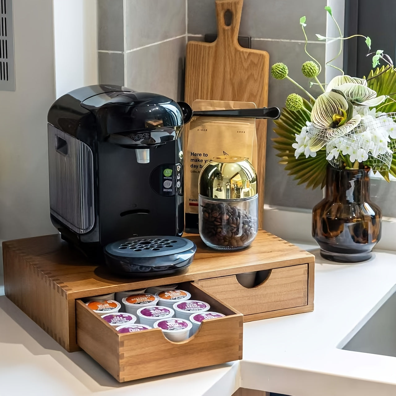 Wooden Storage Cabinet with Drawers Organizer for Kitchen