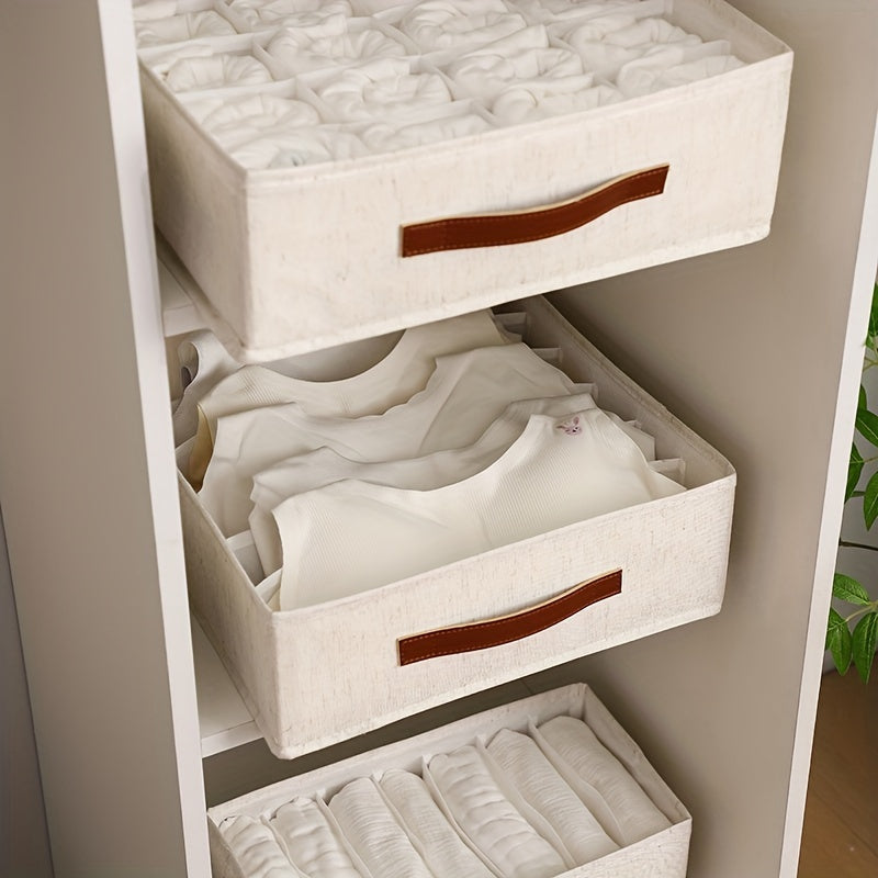 Foldable Drawer Organizer – Beige Fabric Storage Bin with Rose Gold Handles (1 Bin)