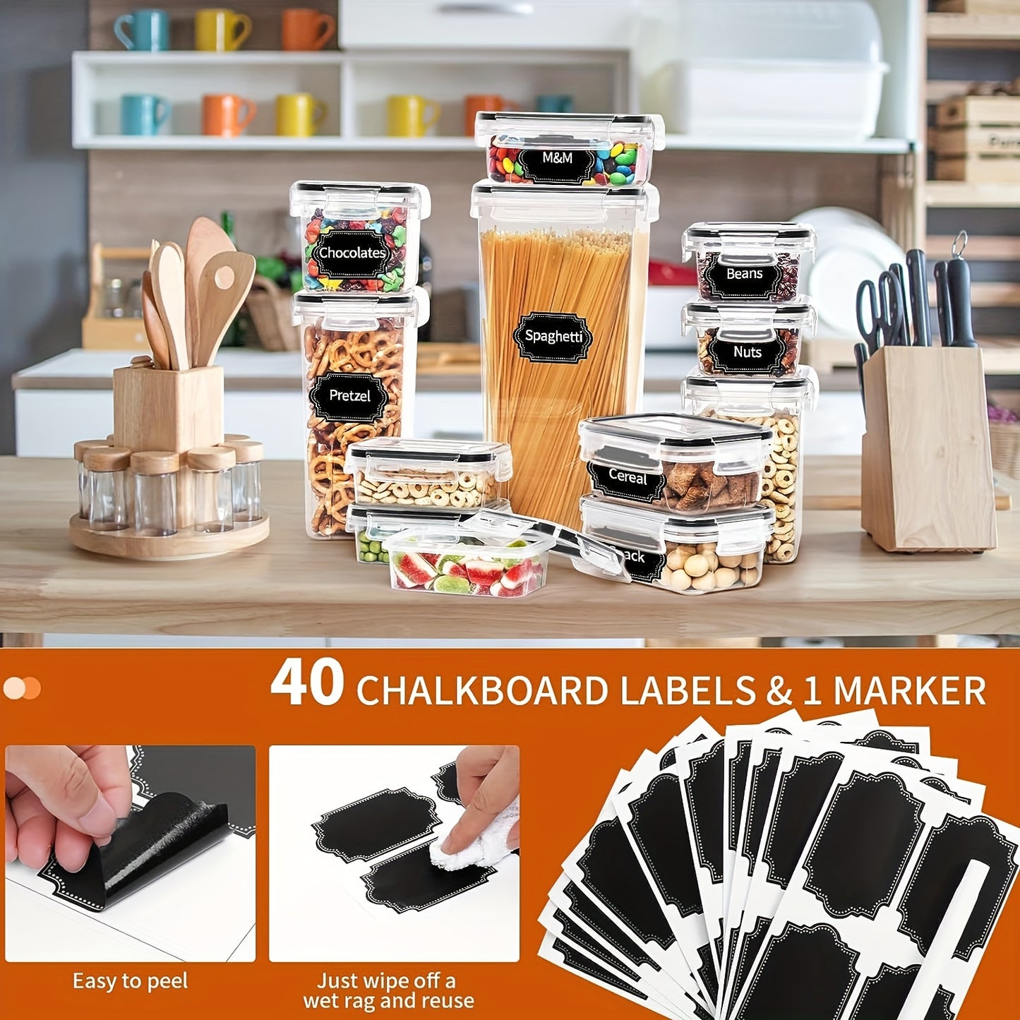 Skroam 36-Pack Airtight Food Storage Containers – BPA-Free Pantry Organization Set with Lids, Labels & Marker