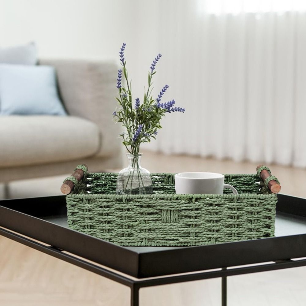 New Paper Rope Storage Basket with Handle Organizing Wicker Baskets Decorative Handmade Countertop Storage Bins High Quality