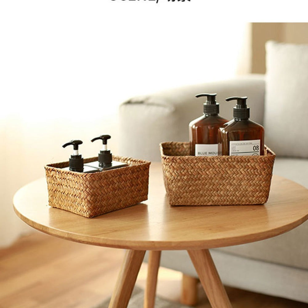 New Paper Rope Storage Basket with Handle Organizing Wicker Baskets Decorative Handmade Countertop Storage Bins High Quality