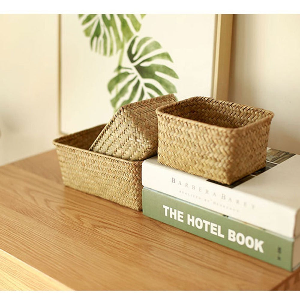 New Paper Rope Storage Basket with Handle Organizing Wicker Baskets Decorative Handmade Countertop Storage Bins High Quality