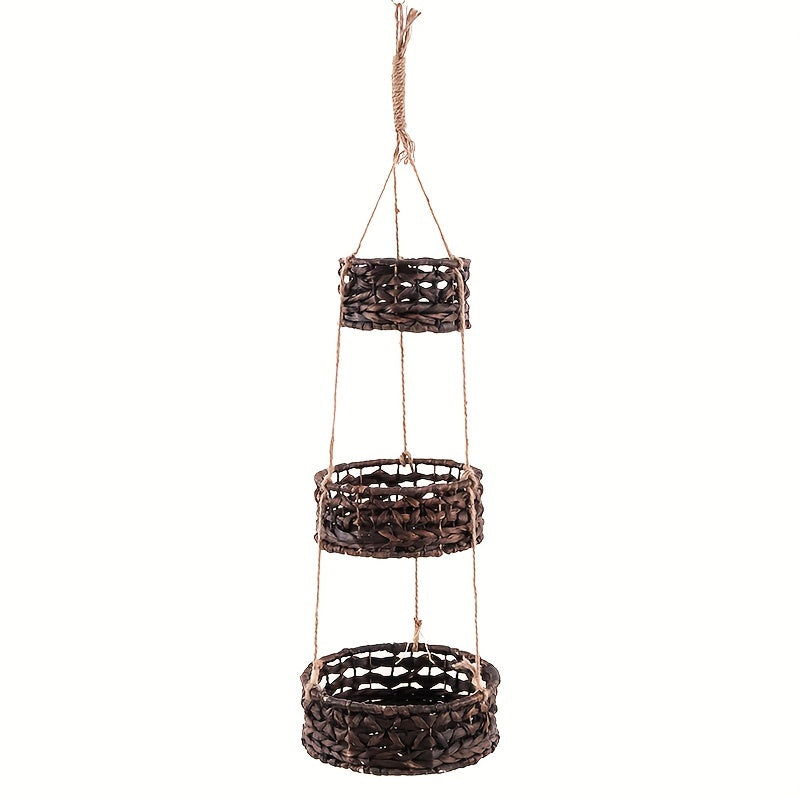 Woven Grass Hanging Basket – Natural Rattan Boho Planter
