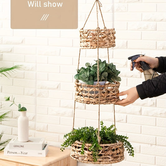 Woven Grass Hanging Basket – Natural Rattan Boho Planter