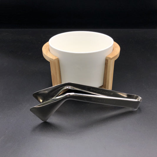 Individual Small Salad Bowl Set With Serving Tongs And A Bamboo Stand