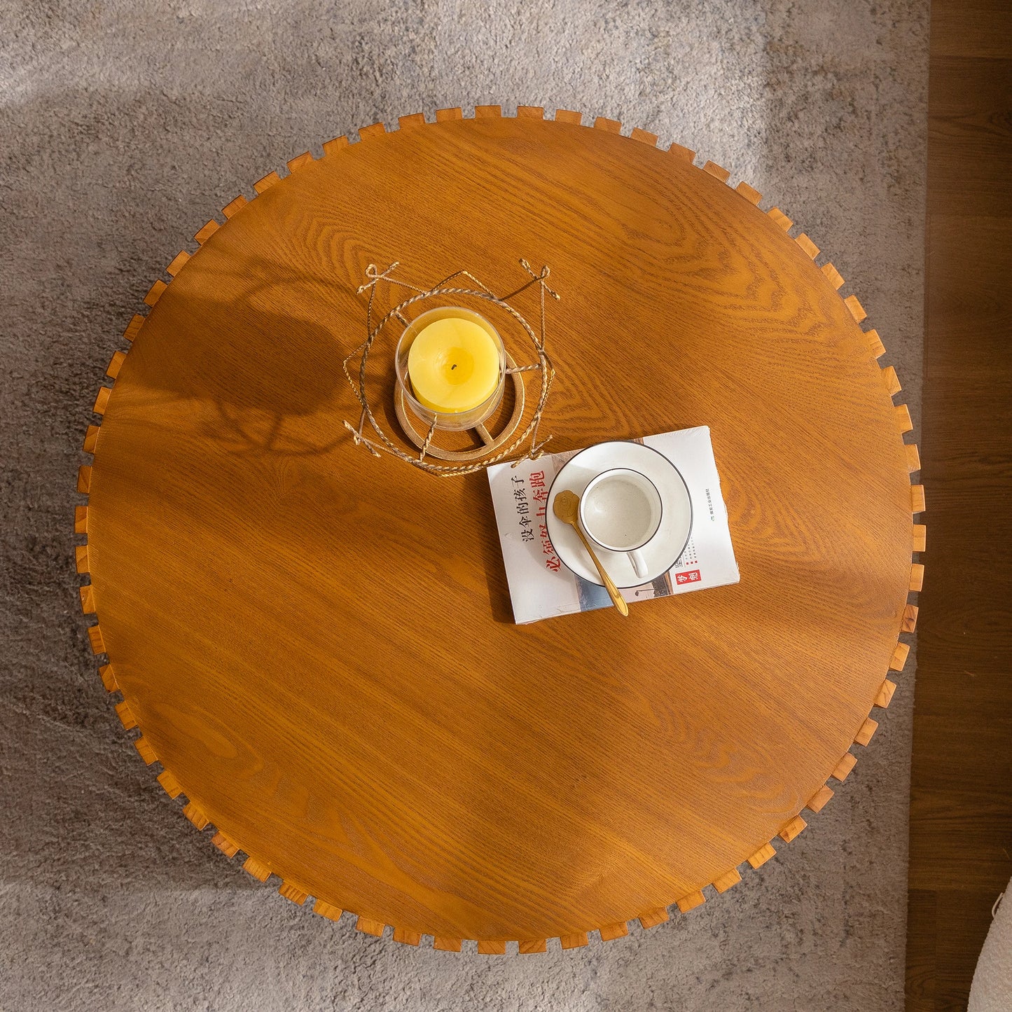 Hot Sale Modern 3D Vertical Grain Coffee Table Set  Wood Round Center Table for Living Room for Home Furniture