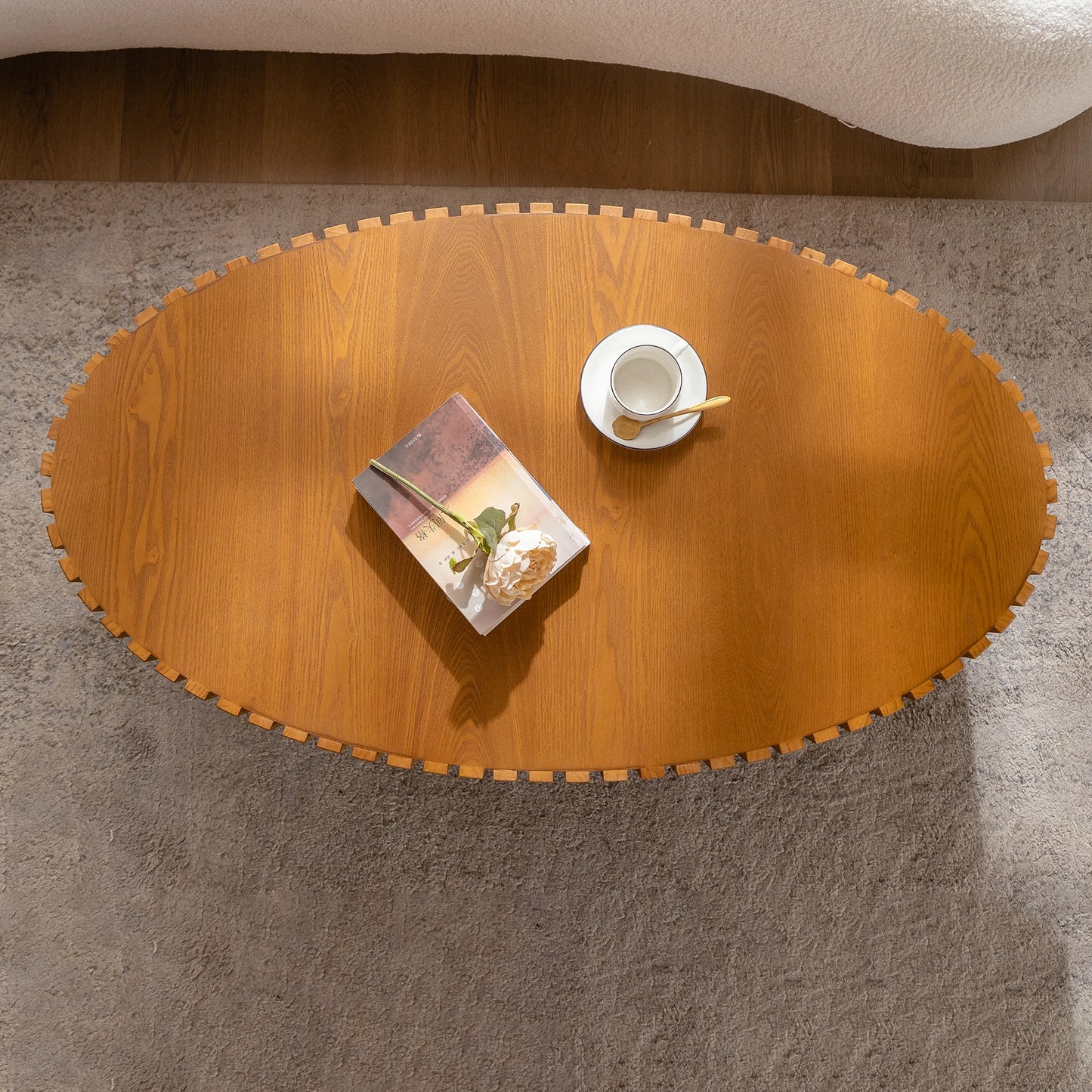 Modern Brown 3D Vertical Grain Coffee Table Set Luxury MDF Wood Style Side Table for Home Living Room Hot Sale Furniture