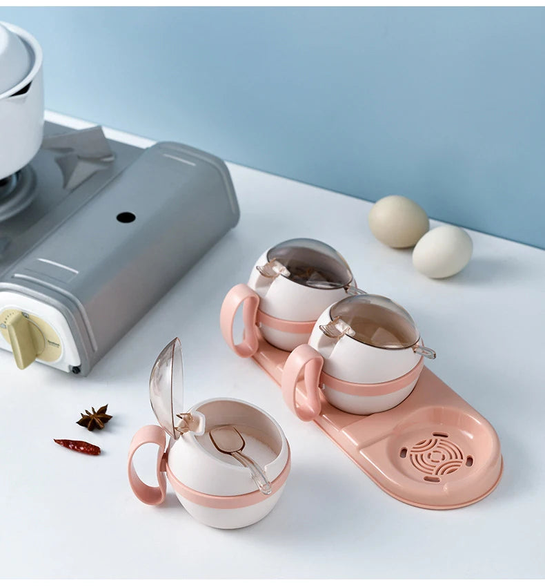 Kitchen Seasoning Box, Condiment Organizer, Spices Rack Storage Jars with Spoon Lid, Salt, Sugar and Pepper Shakers