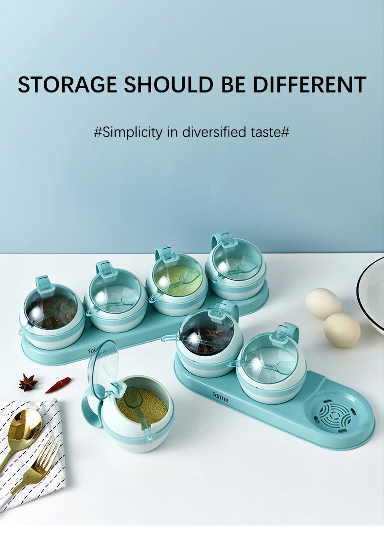 Kitchen Seasoning Box, Condiment Organizer, Spices Rack Storage Jars with Spoon Lid, Salt, Sugar and Pepper Shakers