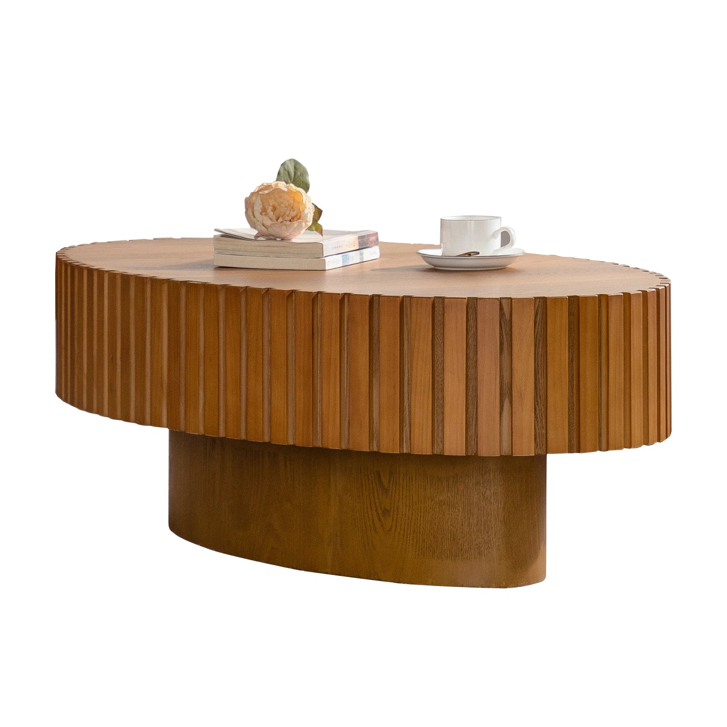 Modern Brown 3D Vertical Grain Coffee Table Set Luxury MDF Wood Style Side Table for Home Living Room Hot Sale Furniture