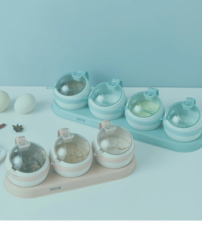 Kitchen Seasoning Box, Condiment Organizer, Spices Rack Storage Jars with Spoon Lid, Salt, Sugar and Pepper Shakers