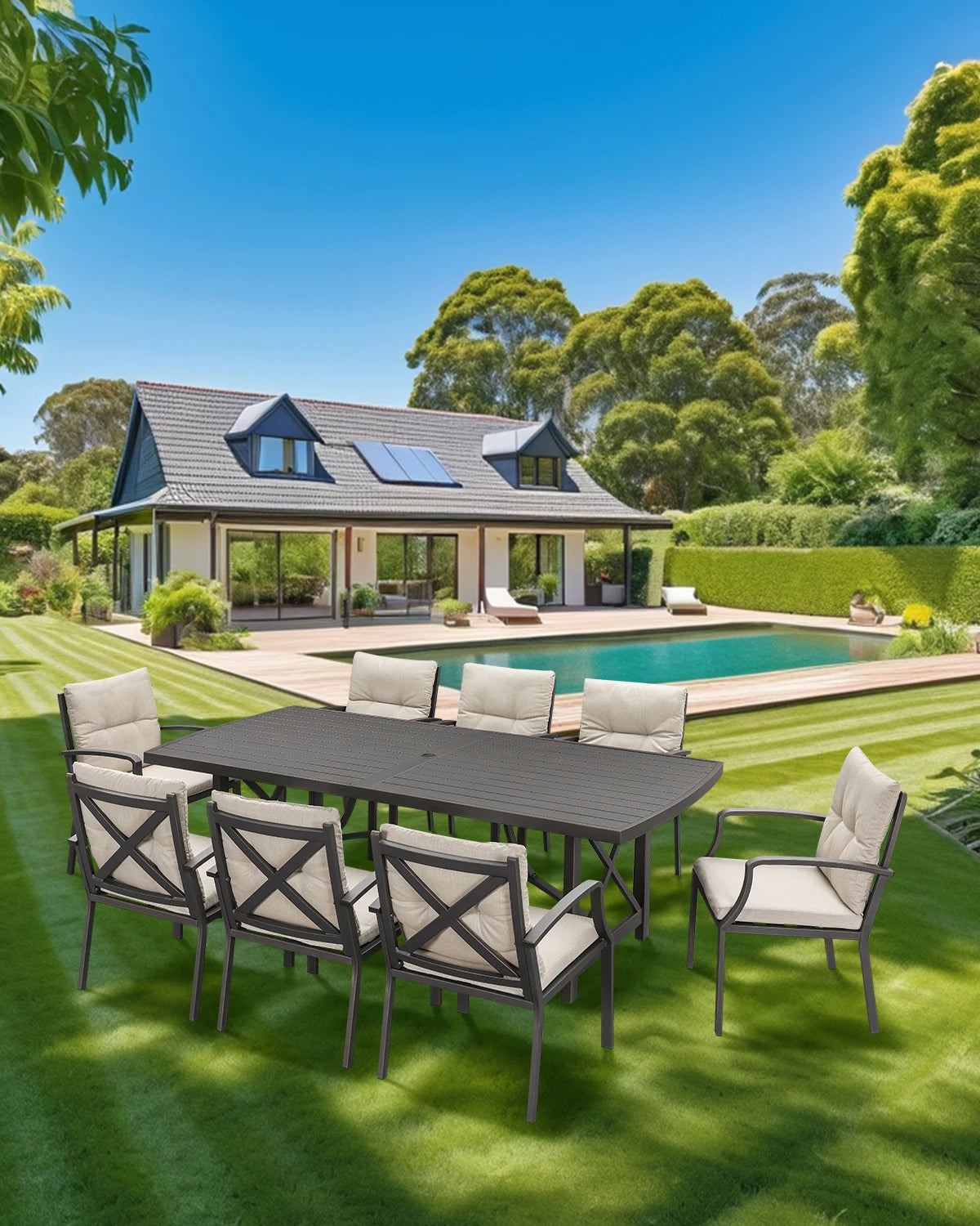 Premium 9-Piece Antique Outdoor Dining Set Lightweight Aluminum All-Weather UV-Resistant Free US Shipping Home School Furniture