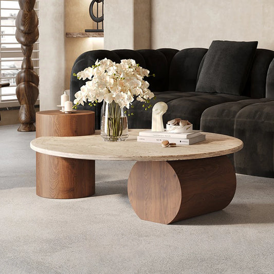 Modern Design Travertine Round Coffee Table Set for Living Room Furniture with Marble Finish Home Decor