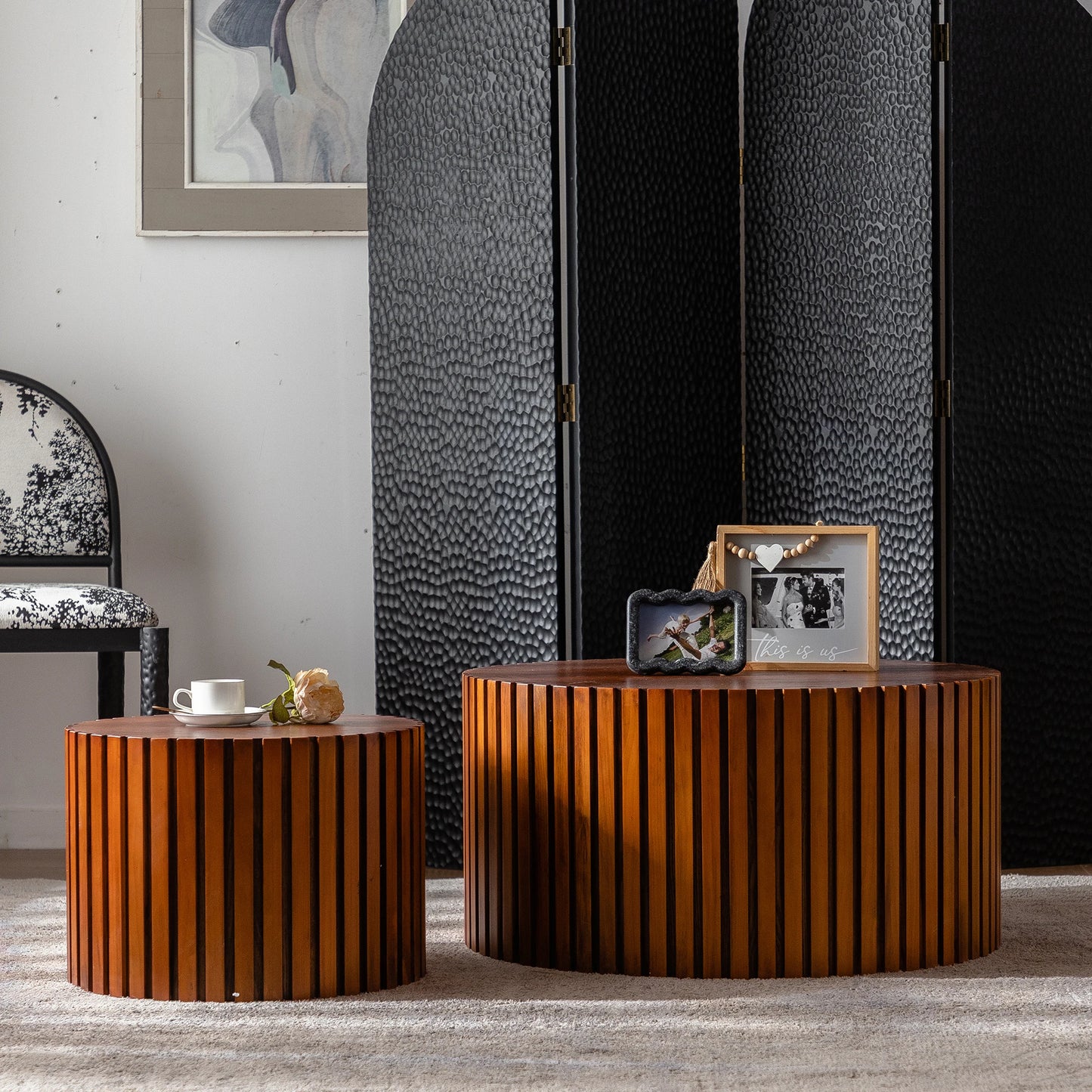 USA Overseas Geometric Modern Design Warehouse Wood Grain Coffee Table High Quality Living Room Furniture Ready Ship