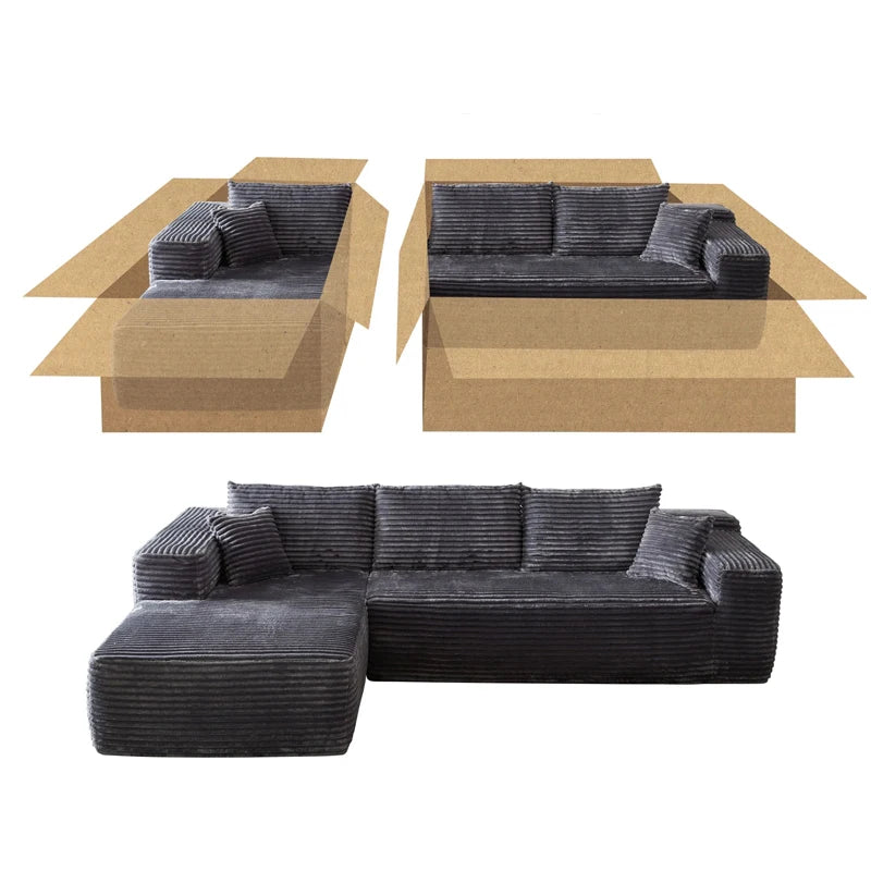 Wholesale Sofa Set Furniture Vacuum Compressed Beige L Shape Sectional for Small Space Apartment