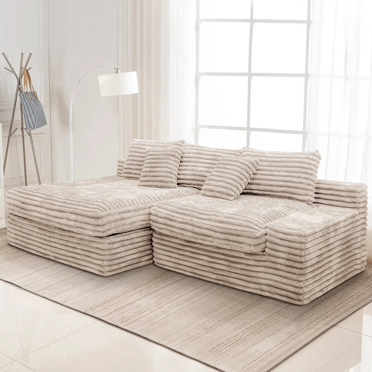 Modern Velvet Wood Leg Sectional Recliner Sofa Set Eco-Friendly Washable Fabric Adjustable Convertible Living Room Furniture