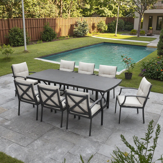 Premium 9-Piece Antique Outdoor Dining Set Lightweight Aluminum All-Weather UV-Resistant Free US Shipping Home School Furniture