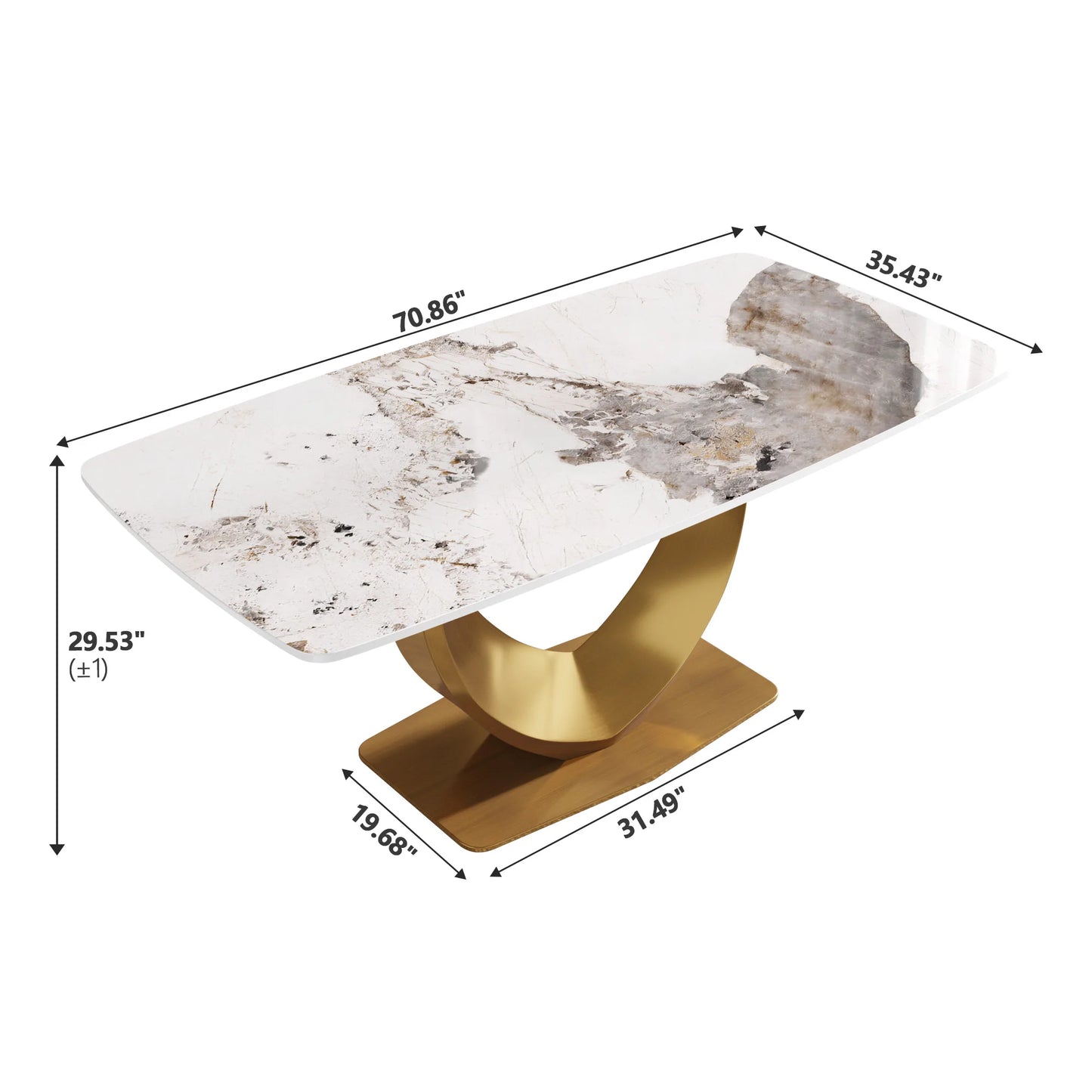 Voxhome US Drop Shipping Home Furniture Luxury Rectangle Dining Table Sintered Stone Marble Texture Top Gold Base Dinner Table