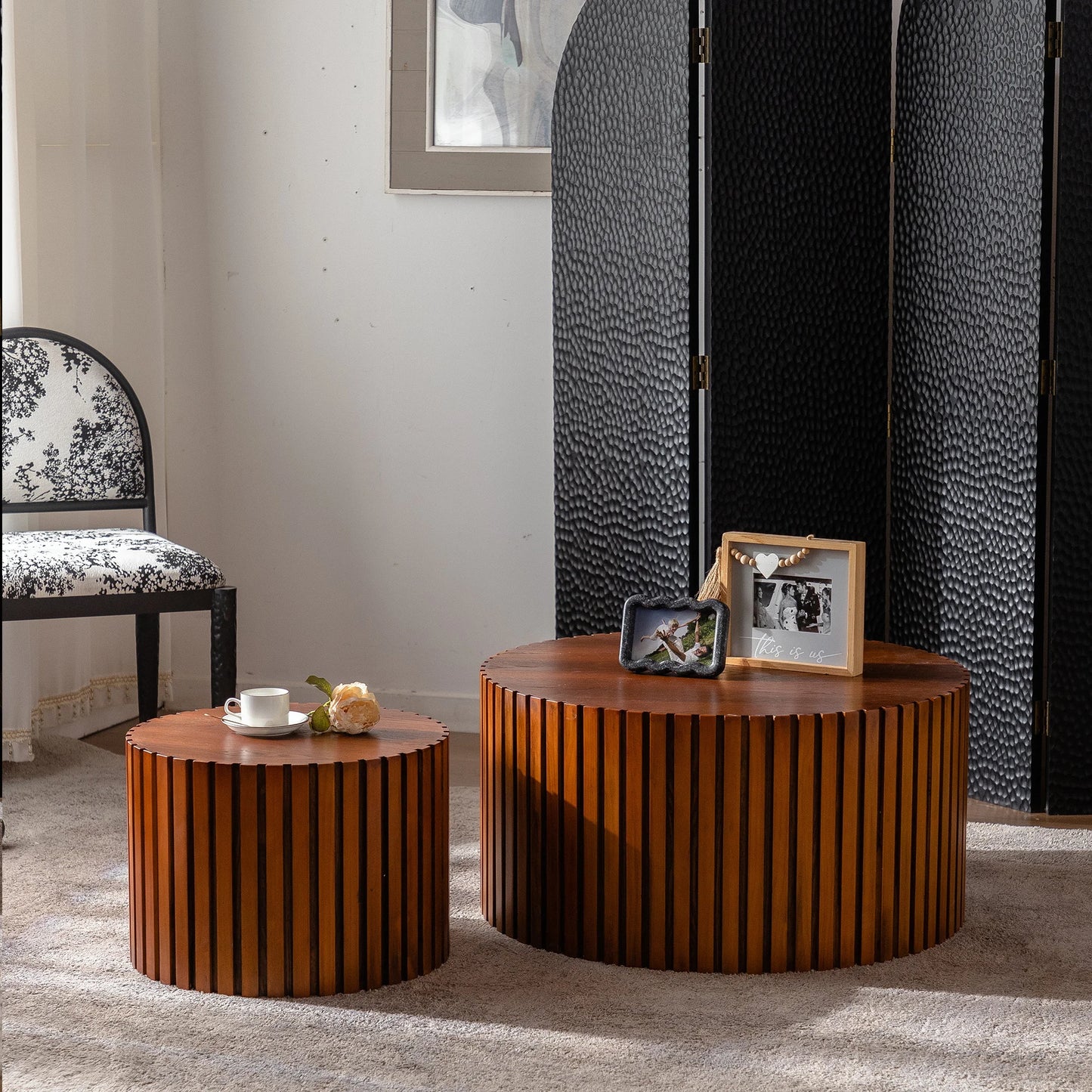 USA Overseas Geometric Modern Design Warehouse Wood Grain Coffee Table High Quality Living Room Furniture Ready Ship