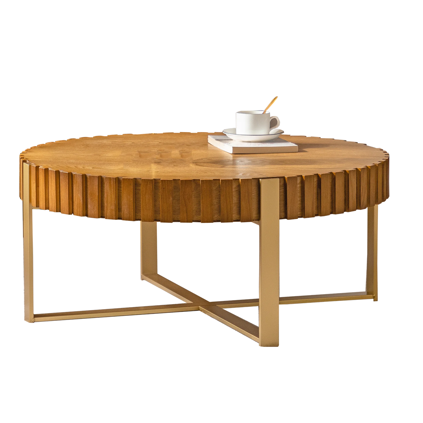 America Overseas Warehouse Home Furniture Hot Sale Geometric Three-dimensional Wood Grain Coffee Table  Material Metal Base