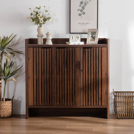 Shoe Cabinet 5-Tier Shutter Doors Large Wooden Shoe Organizer Rack Adjustable Shelves Modern Storage Furniture Living Bedroom