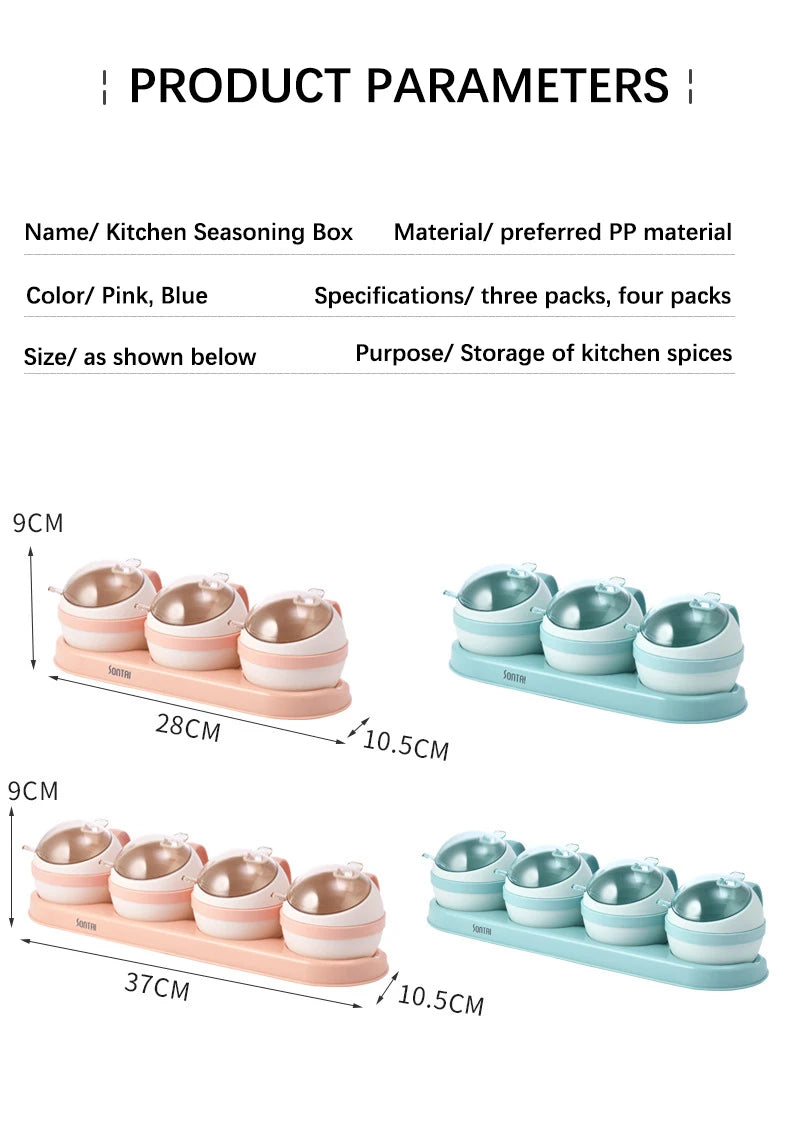 Kitchen Seasoning Box, Condiment Organizer, Spices Rack Storage Jars with Spoon Lid, Salt, Sugar and Pepper Shakers
