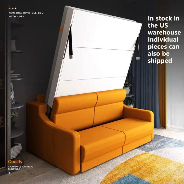 Modern Transformable Folding Sofa Wall Bed Space-Saving US Stock Bedroom Furniture with Wood Panel Style