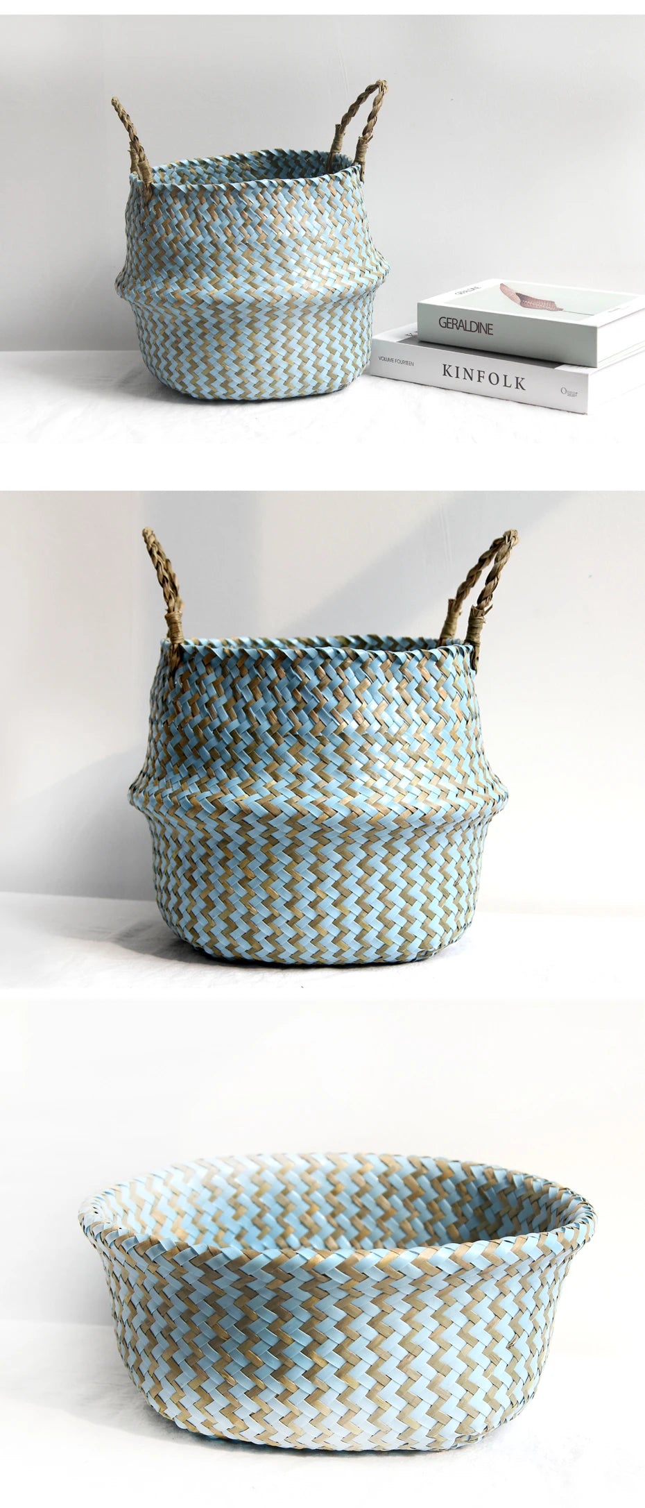 Home Cestas Mimbre Striped Wicker Storage Baskets Laundry Basket Handmade Collapsible Straw Patchwork Seagrass Osier Panier