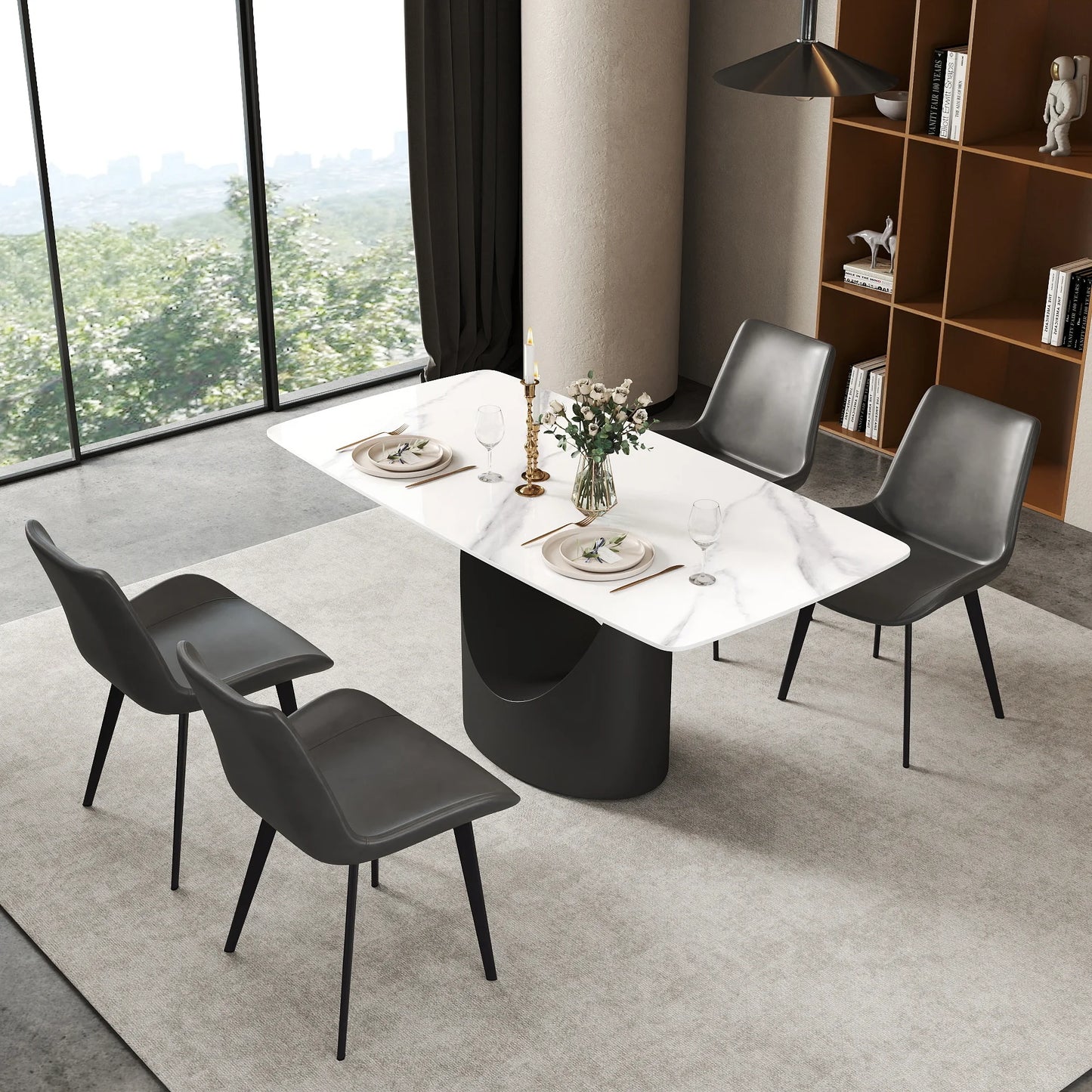 Voxhome US Drop Shipping Dining Room Furniture Modern Design Marble Texture Dining Table Sintered Stone Top Dinner Table Set
