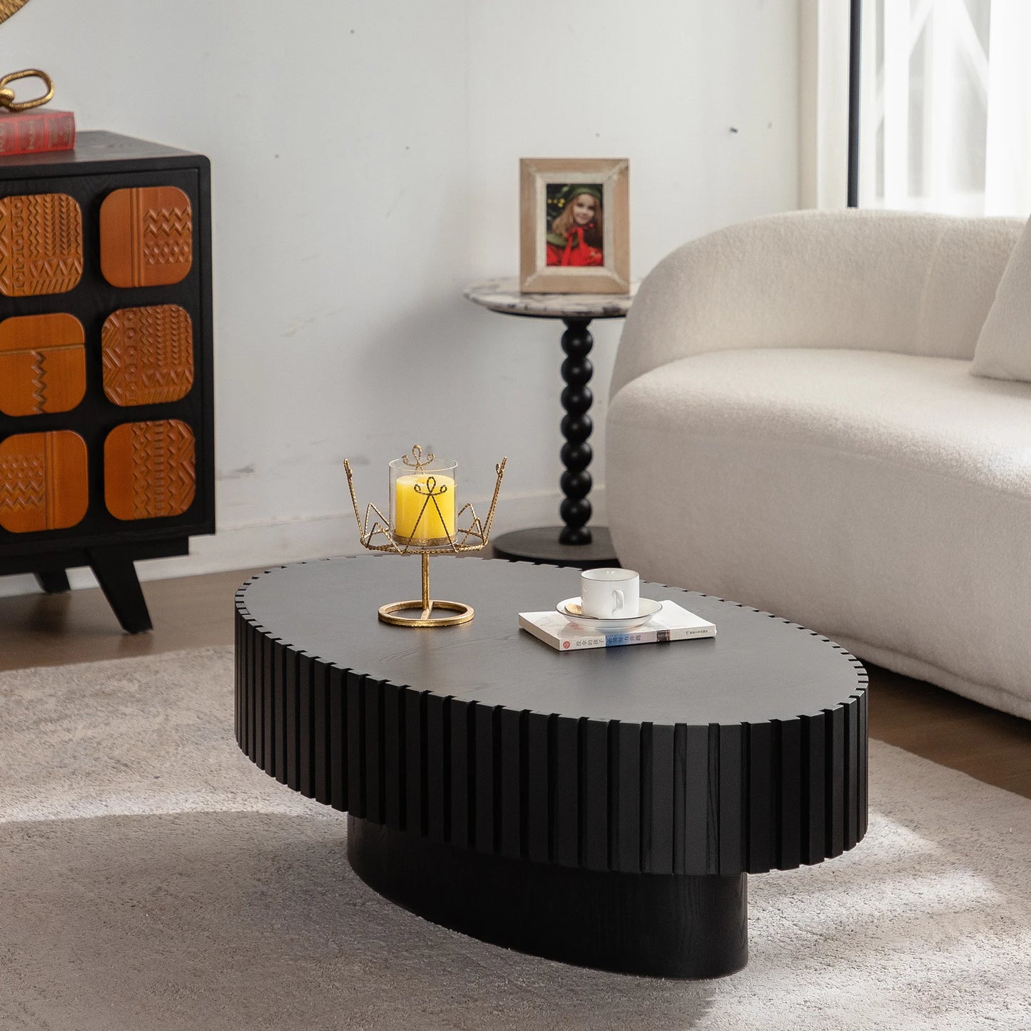 Modern Brown 3D Vertical Grain Coffee Table Set Luxury MDF Wood Style Side Table for Home Living Room Hot Sale Furniture