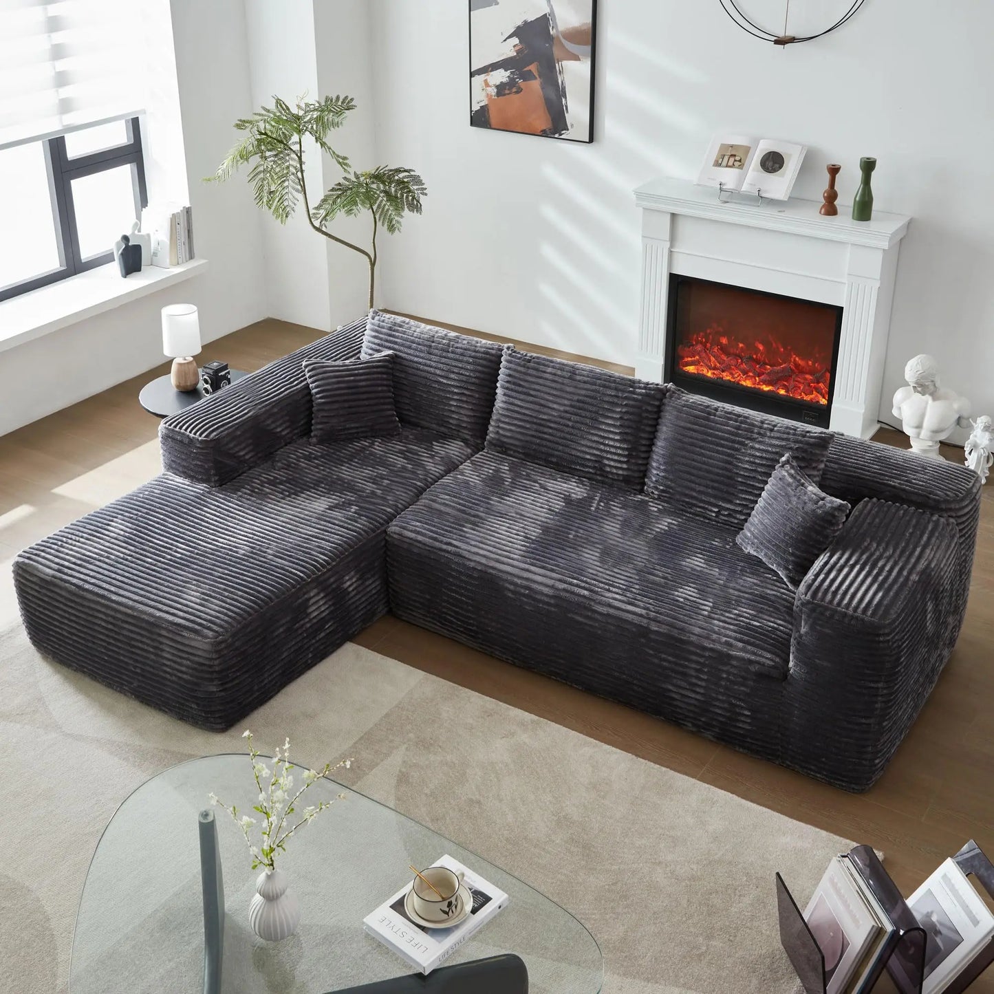Wholesale Sofa Set Furniture Vacuum Compressed Beige L Shape Sectional for Small Space Apartment