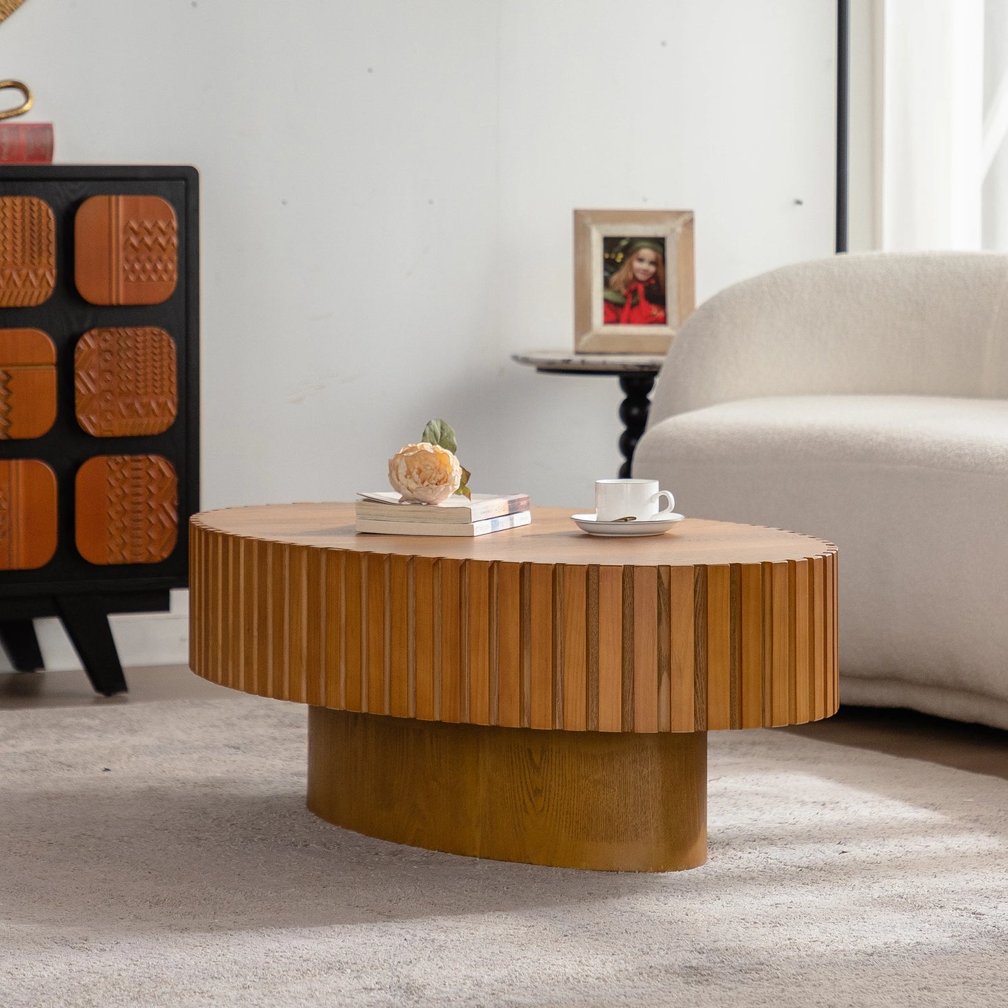 Modern Brown 3D Vertical Grain Coffee Table Set Luxury MDF Wood Style Side Table for Home Living Room Hot Sale Furniture