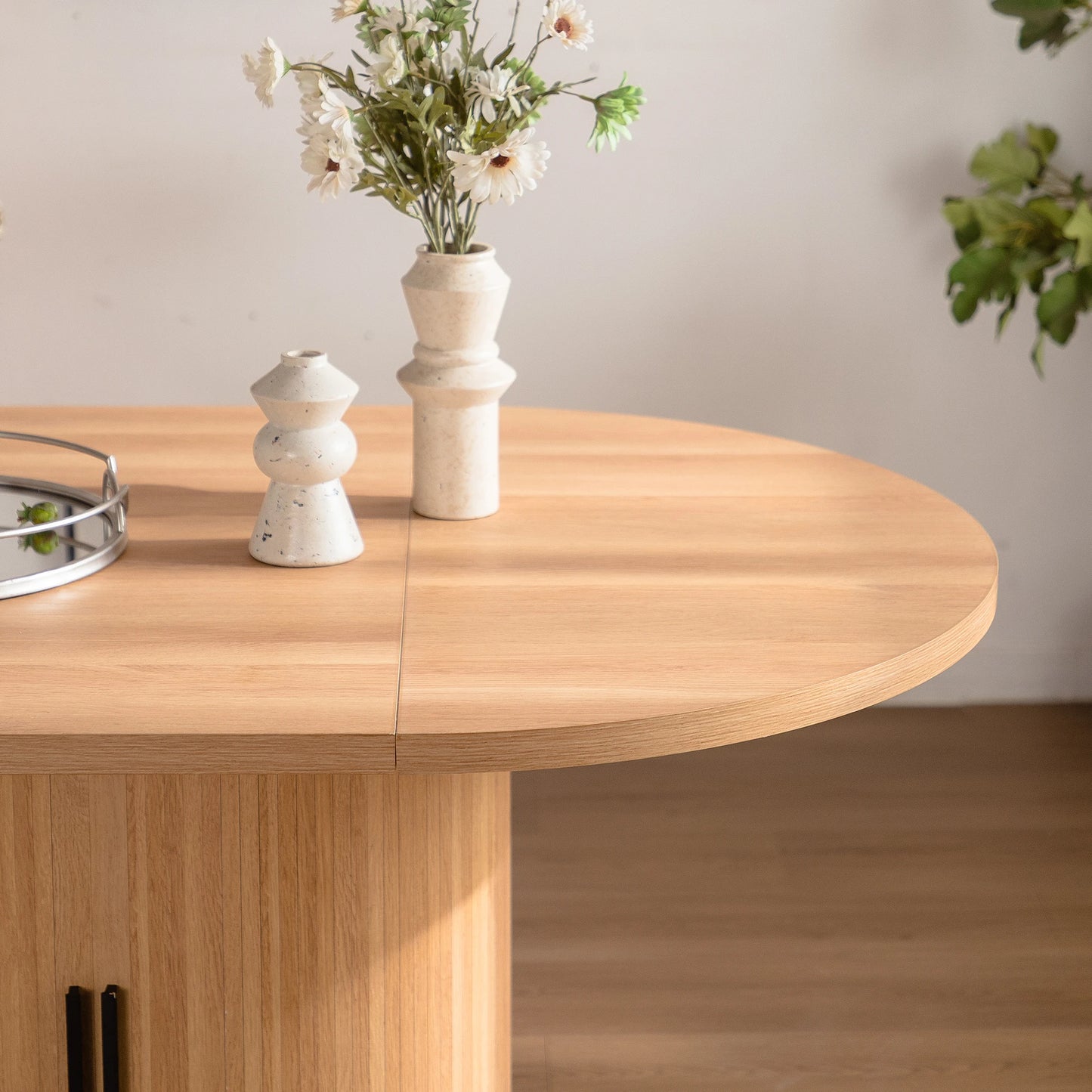 Modern Oval Dining Table with 2-Layer Storage Shelf and Assembled Dining Room Furniture for Home